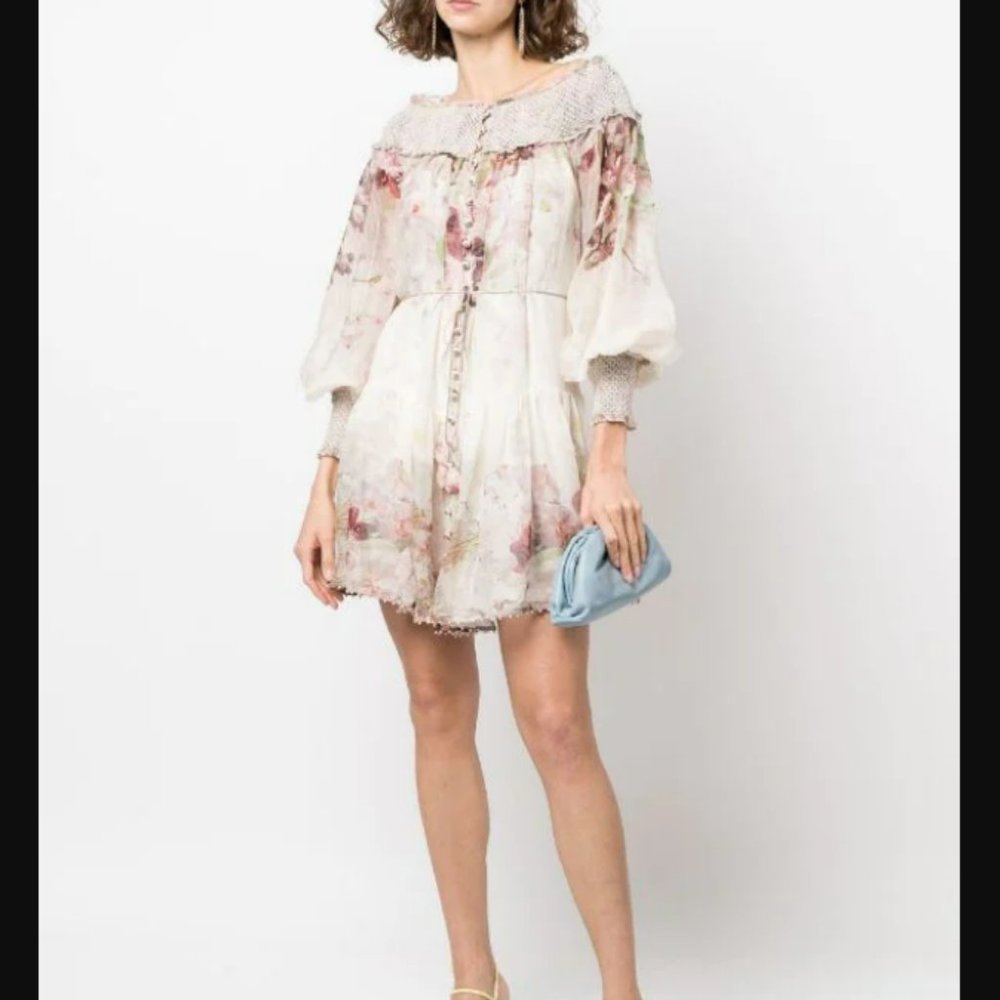 zimmermann DANCER BILLOW MINIDANCER BILLOW MINI floral off shoulder pastel